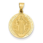 Загрузить изображение в средство просмотра галереи, 14k Yellow Gold Saint Benedict Round Medal Hollow Pendant Charm
