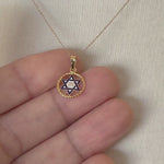 Load and play video in Gallery viewer, 14k Yellow Gold Enamel Star of David Round Circle Frame Pendant Charm
