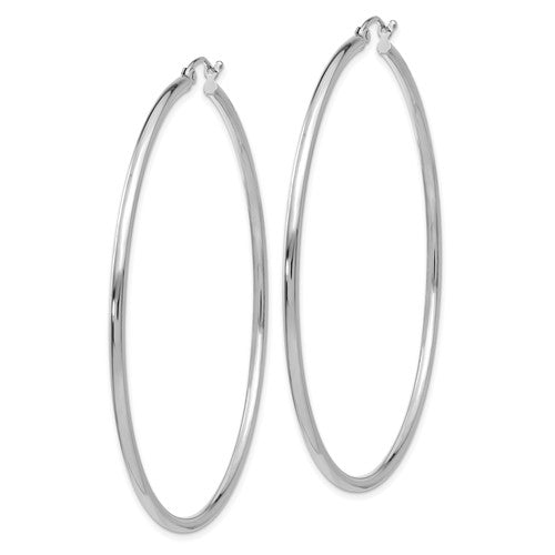 14k White Gold 60mm x 2mm Large Classic Round Hoop Earrings