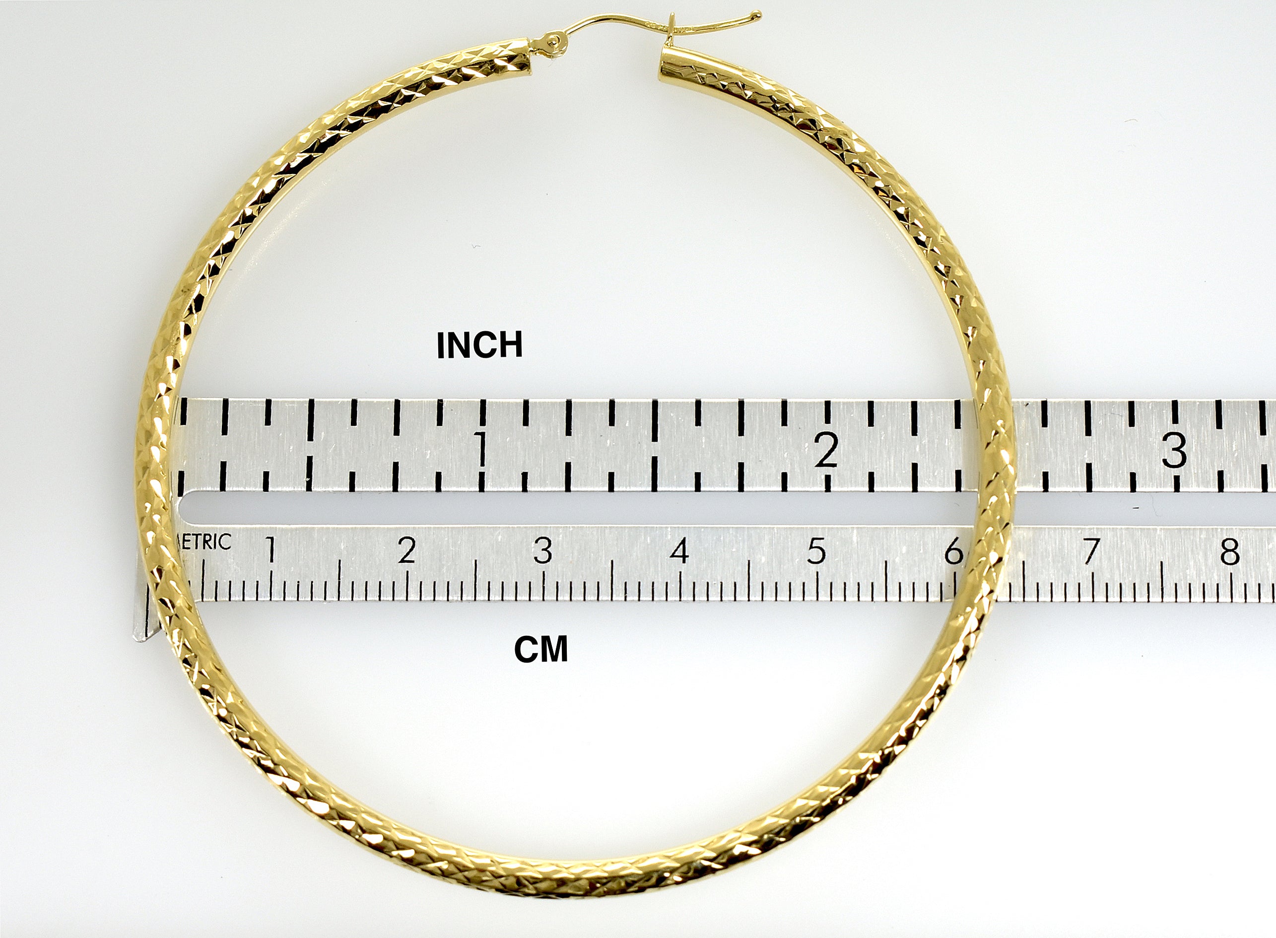 14K Yellow Gold Large Diamond Cut Classic Round Hoop Earrings 67mm x 3mm