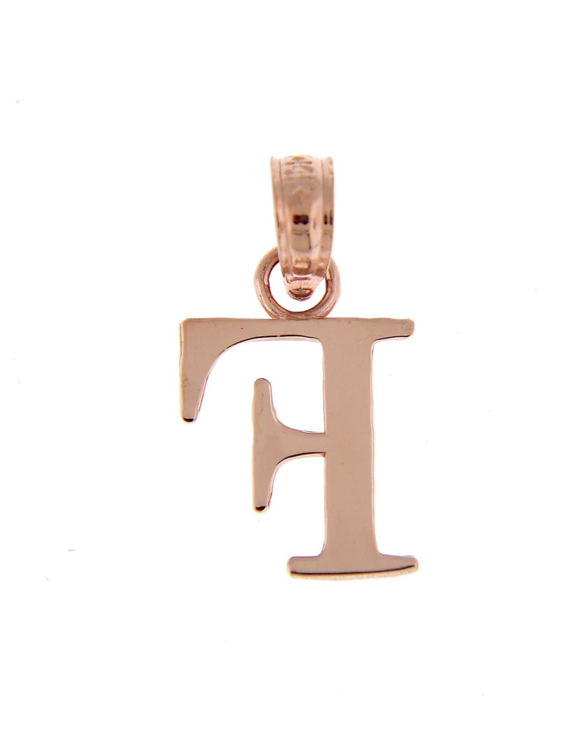14K Rose Gold Uppercase Initial Letter F Block Alphabet Pendant Charm