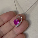 Indlæs og afspil video i gallerivisning 14k White Gold Lab Created Pink Sapphire with Genuine Diamond Chain Slide Pendant Charm
