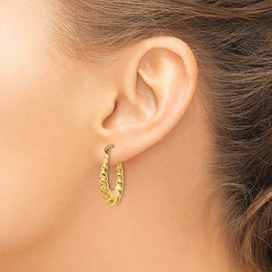 14K Yellow Gold Shrimp Scalloped Twisted Hoop Earrings