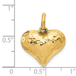 이미지를 갤러리 뷰어에 로드 , 14K Yellow Gold Puffy Hammered Heart 3D Hollow Pendant Charm
