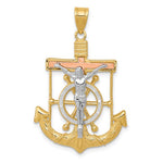 Afbeelding in Gallery-weergave laden, 14K Yellow Rose White  Gold Tri Color Mariner Anchor Crucifix Cross Anchor Pendant Charm
