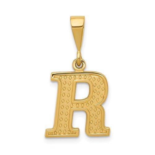 14K Yellow Gold Uppercase Initial Letter R Block Alphabet Pendant Charm
