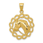 Załaduj obraz do przeglądarki galerii, 14k Yellow Gold Horse Pony Head Horseshoes Pendant Charm
