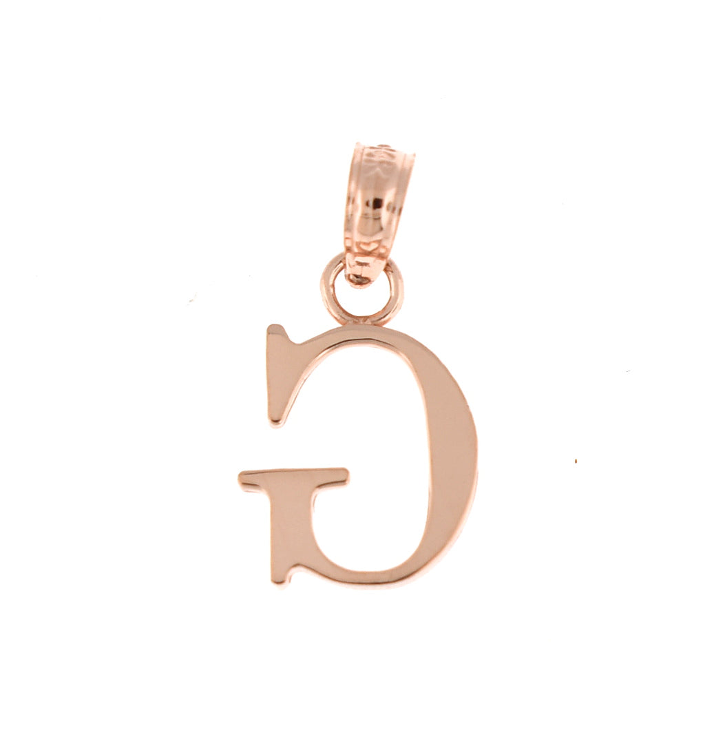 14K Rose Gold Uppercase Initial Letter G Block Alphabet Pendant Charm