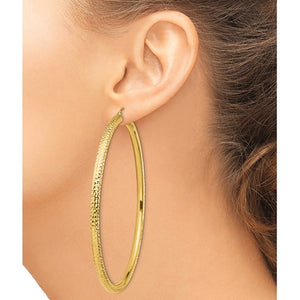 14K Yellow Gold Diamond Cut Classic Round Hoop Earrings Extra Large Diameter 80mm x 4mm