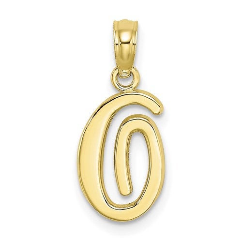 10K Yellow Gold Script Initial Letter O Cursive Alphabet Pendant Charm