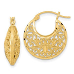 Kép betöltése a galériamegjelenítőbe: 14K Yellow Gold Diamond Cut Filigree Ornate Hoop Earrings
