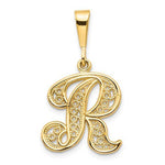 Load image into Gallery viewer, 14K Yellow Gold Initial Letter R Cursive Script Alphabet Filigree Pendant Charm
