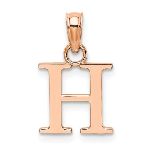 14K Rose Gold Uppercase Initial Letter H Block Alphabet Pendant Charm
