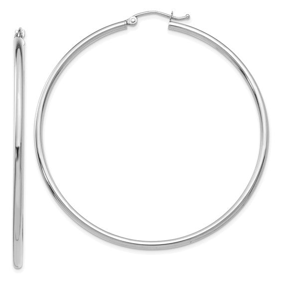 14K White Gold 55mm x 2mm Classic Round Hoop Earrings