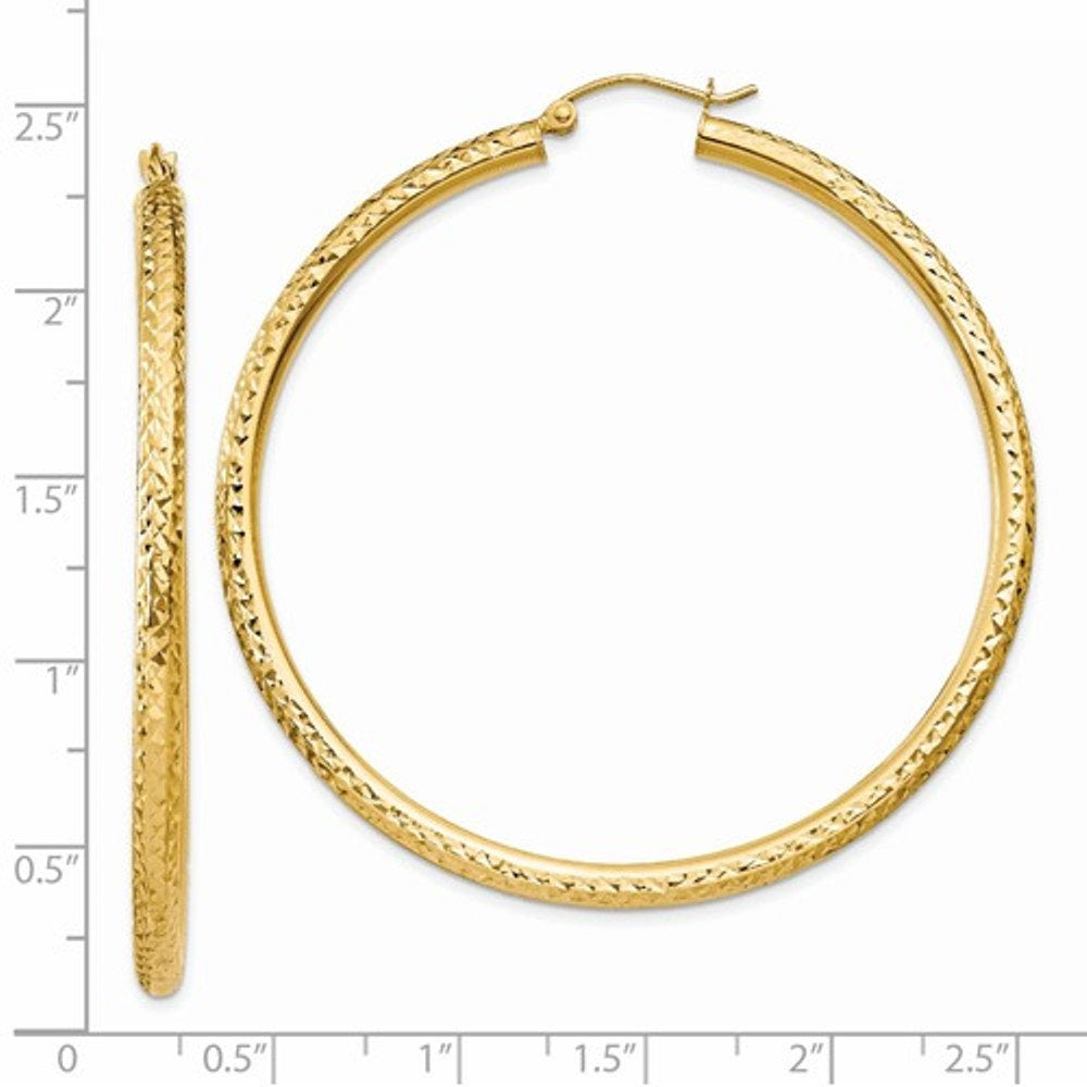 14K Yellow Gold Large Diamond Cut Classic Round Hoop Earrings 55mm x 3mm