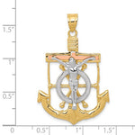 Carica l&#39;immagine nel visualizzatore di Gallery, 14K Yellow Rose White  Gold Tri Color Mariner Anchor Crucifix Cross Anchor Pendant Charm
