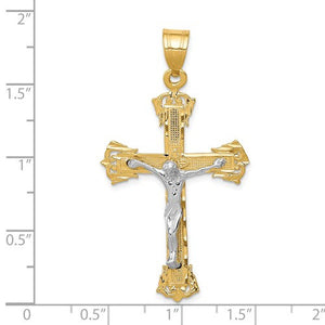 14k Gold Two Tone Large Cross Crucifix Pendant Charm