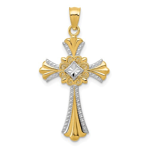 14k Yellow Gold and Rhodium Celtic Cross Pendant Charm - [cklinternational]