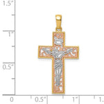 이미지를 갤러리 뷰어에 로드 , 14k Yellow Rose Gold Rhodium Tri Color Cross Crucifix Pendant Charm
