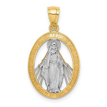 Załaduj obraz do przeglądarki galerii, 14k Yellow Gold and Rhodium Blessed Virgin Mary Miraculous Medal Oval Pendant Charm
