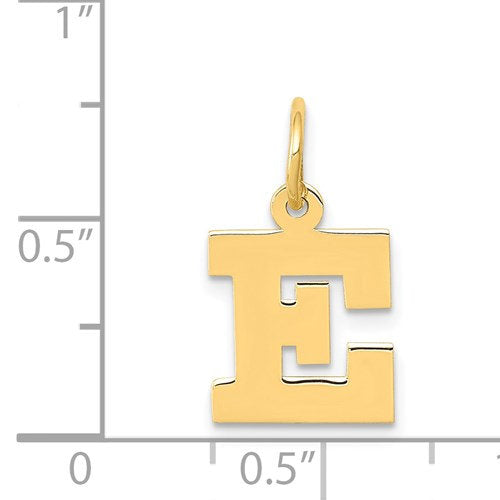 14K Yellow Gold Uppercase Initial Letter E Block Alphabet Pendant Charm