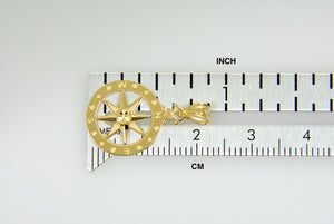 14k Yellow Gold Diamond Cut Nautical Compass Medallion Pendant Charm