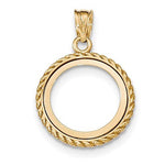 Lade das Bild in den Galerie-Viewer, 14K Yellow Gold 1/10 oz or One Tenth Ounce American Eagle Coin Holder Polished Rope Prong Bezel Pendant Charm for 16.5mm x 1.3mm Coins
