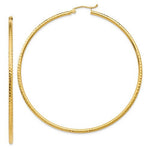 Cargar imagen en el visor de la galería, 14K Yellow Gold Diamond Cut Round Hoop Textured Earrings 65mm x 2mm
