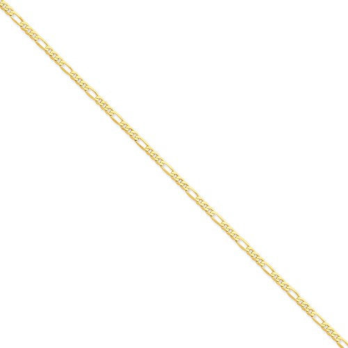 14K Yellow Gold 3mm Flat Figaro Bracelet Anklet Choker Necklace Pendant Chain