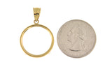 Φόρτωση εικόνας στο εργαλείο προβολής Συλλογής, 14K Yellow Gold Holds 20mm x 1.7mm Coins or Canadian 1/4 oz Ounce Maple Leaf Coin Holder Tab Back Frame Pendant
