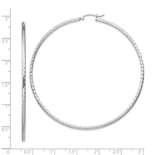 Sterling Silver Diamond Cut Classic Round Hoop Earrings 70mm x 2mm