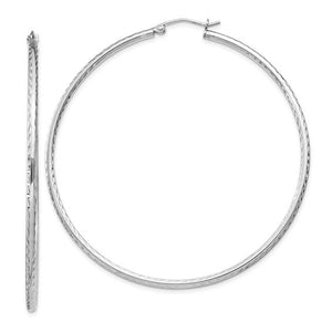 Sterling Silver Diamond Cut Classic Round Hoop Earrings 60mm x 2mm