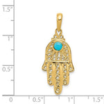 Indlæs billede til gallerivisning 14K Yellow Gold Hand of God Hamsa Chamseh with Turquoise Pendant Charm

