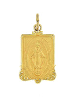 Indlæs billede til gallerivisning 14k Yellow Gold Blessed Virgin Mary Miraculous Medal Rectangle Pendant Charm
