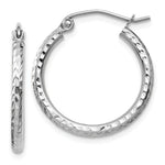 Cargar imagen en el visor de la galería, 14K White Gold Diamond Cut Round Hoop Textured Earrings 20mm x 2mm
