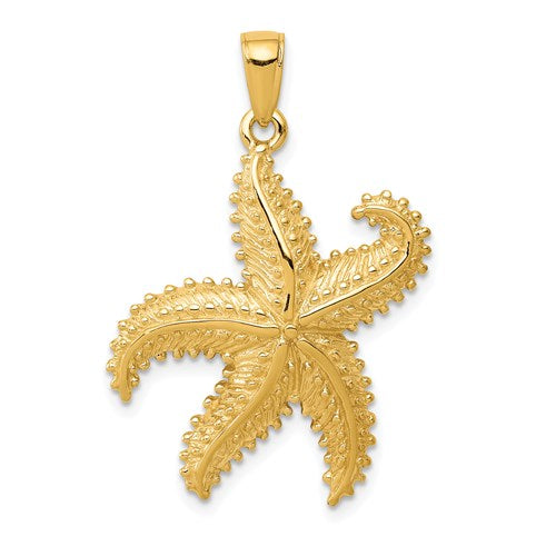 14k Yellow Gold Starfish Ocean Life Pendant Charm