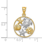 Załaduj obraz do przeglądarki galerii, 14k Yellow Gold Rhodium Turtle Sand Dollar Starfish Seashell Shell Pendant Charm
