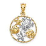 Załaduj obraz do przeglądarki galerii, 14k Yellow Gold Rhodium Turtle Sand Dollar Starfish Seashell Shell Pendant Charm
