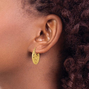 14K Yellow Gold Diamond Cut Filigree Ornate Hoop Earrings