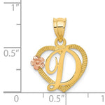 Carregar imagem no visualizador da galeria, 14k Yellow Rose Gold Letter D Initial Alphabet Heart Pendant Charm
