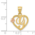 Carica l&#39;immagine nel visualizzatore di Gallery, 14k Yellow Rose Gold Letter G Initial Alphabet Heart Pendant Charm
