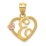 Load image into Gallery viewer, 14k Yellow Rose Gold Letter E Initial Alphabet Heart Pendant Charm
