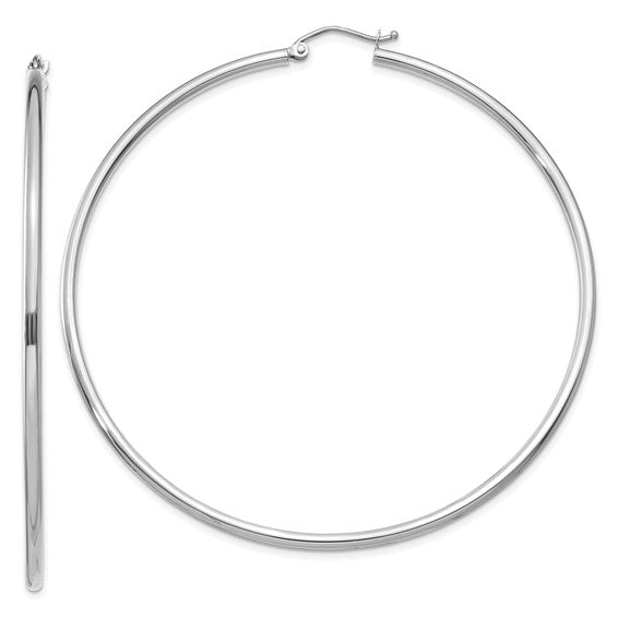 14k White Gold 68mm x 2mm Large Classic Round Hoop Earrings