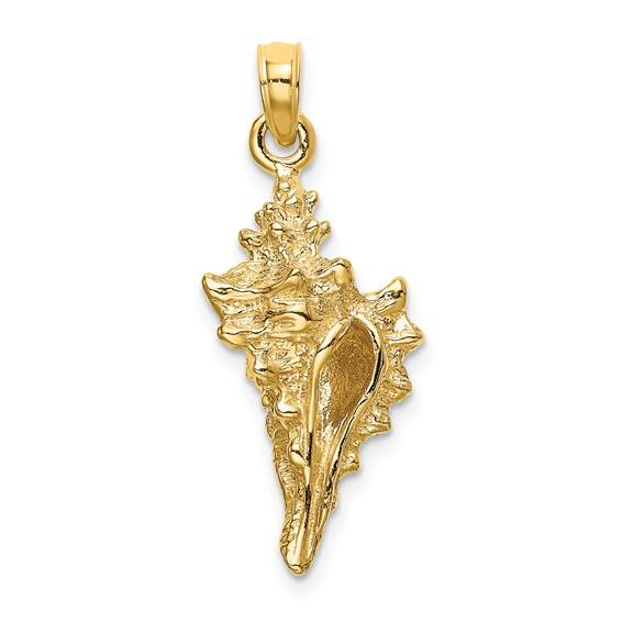 14k Yellow Gold Conch Shell Seashell 3D Pendant Charm