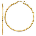 Carregar imagem no visualizador da galeria, 14K Yellow Gold Diamond Cut Round Hoop Textured Earrings 50mm x 2mm
