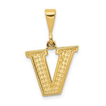 Cargar imagen en el visor de la galería, 14K Yellow Gold Uppercase Initial Letter V Block Alphabet Pendant Charm

