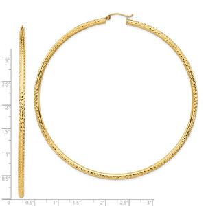 14K Yellow Gold Extra Large Diamond Cut Classic Round Hoop Earrings 87mm x 3mm