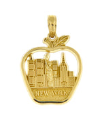 Indlæs billede til gallerivisning 14K Yellow Gold New York City Skyline NY Statue of Liberty Big Apple Pendant Charm
