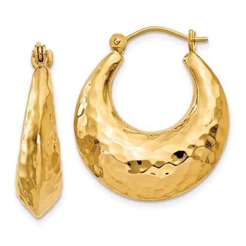 14K Yellow Gold Classic Hammered Hoop Earrings