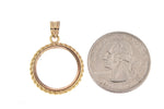Załaduj obraz do przeglądarki galerii, 14K Yellow Gold 1/10 oz One Tenth Ounce American Eagle Coin Holder Bezel Rope Edge Diamond Cut Prong Pendant Charm Holds 16.5mm x 1.3mm Coins
